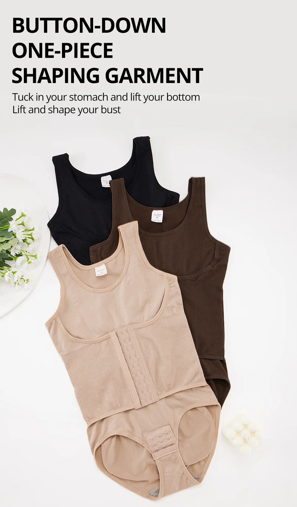 Women's Zippered Bodysuit Shapewear – Tummy Control Waist Trainer Corset Top