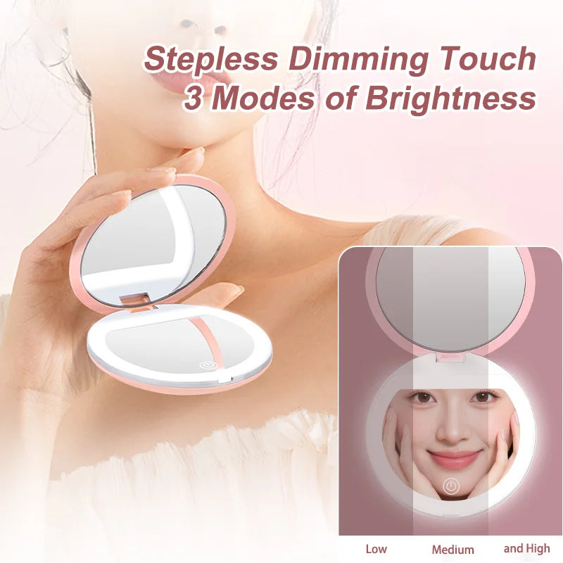 Rechargeable LED Makeup Mirror — Foldable Travel Mirror, 1X/3X Magnification