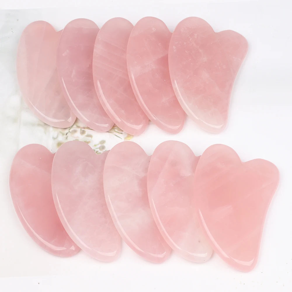 Natural Stone Gua Sha Facial Massager – Jade & Rose Quartz Scraping Tool