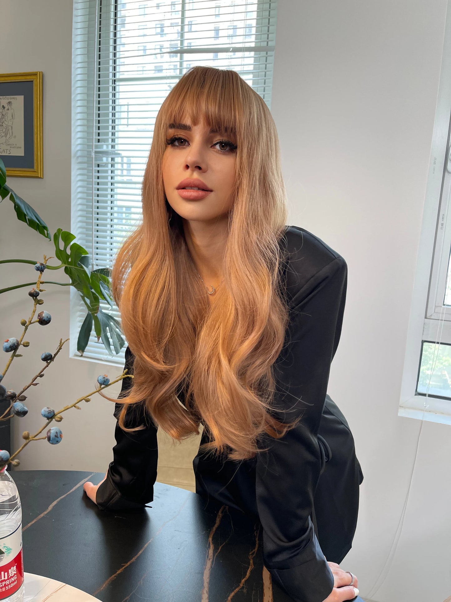 GEMMA Red Brown Copper Ginger Long Straight Synthetic Wigs for Women Natural Wave Wigs with Bangs Heat Resistant Cosplay Hair