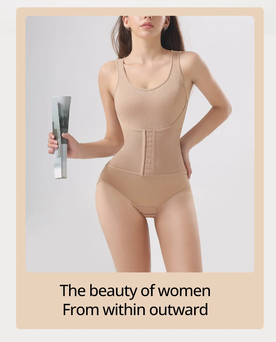 Women's Zippered Bodysuit Shapewear – Tummy Control Waist Trainer Corset Top