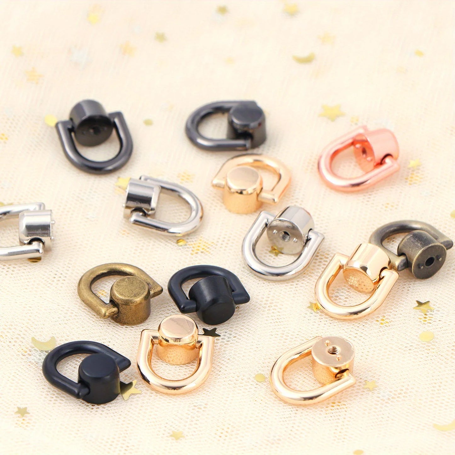 4 Pcs D Rings Rivets for Leather Purse Stud Screw Metal Ring Studs Rivets for Wallet Strap Accessories Leather Purse Hardware
