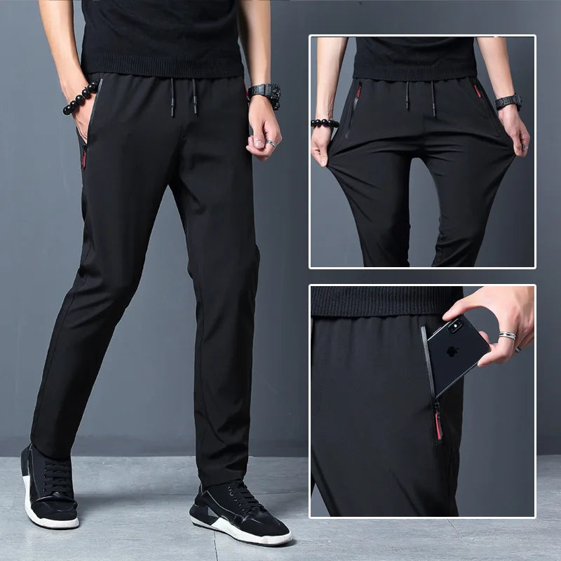 Summer hot selling men's ice silk quick drying casual pants slim fit ice silk sports pants straight tube quick drying