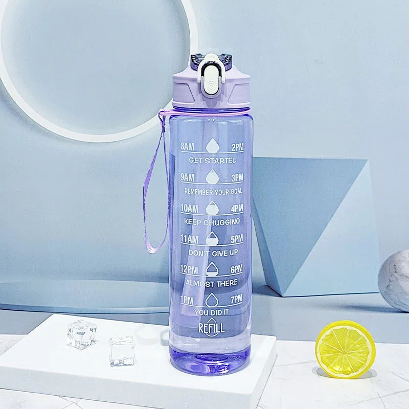 Sports Water Bottle with Time-Tracking Straw – Flip Lid, Leak-Proof, 750ml