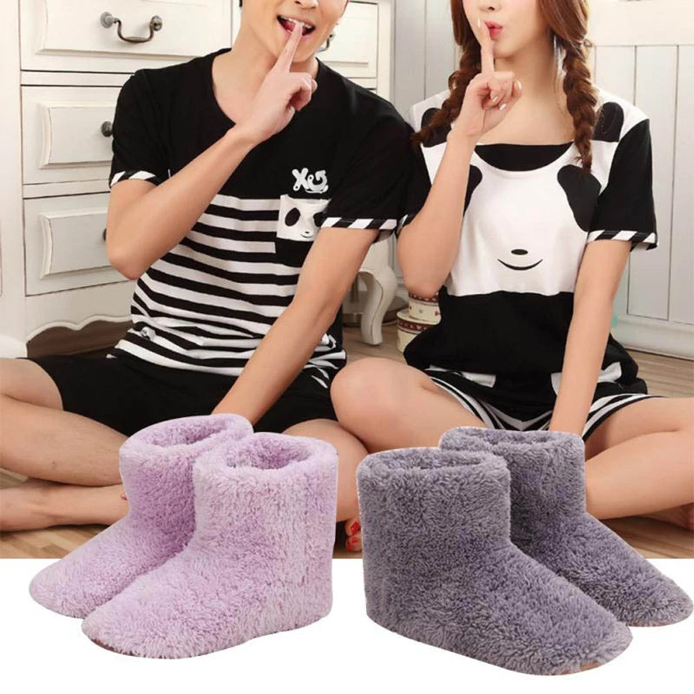 Women Men Electric Heating Shoes Washable USB Heated Shoes Comfortable Plush Snow Boots Washable Foot Warmer Slipper for Winter