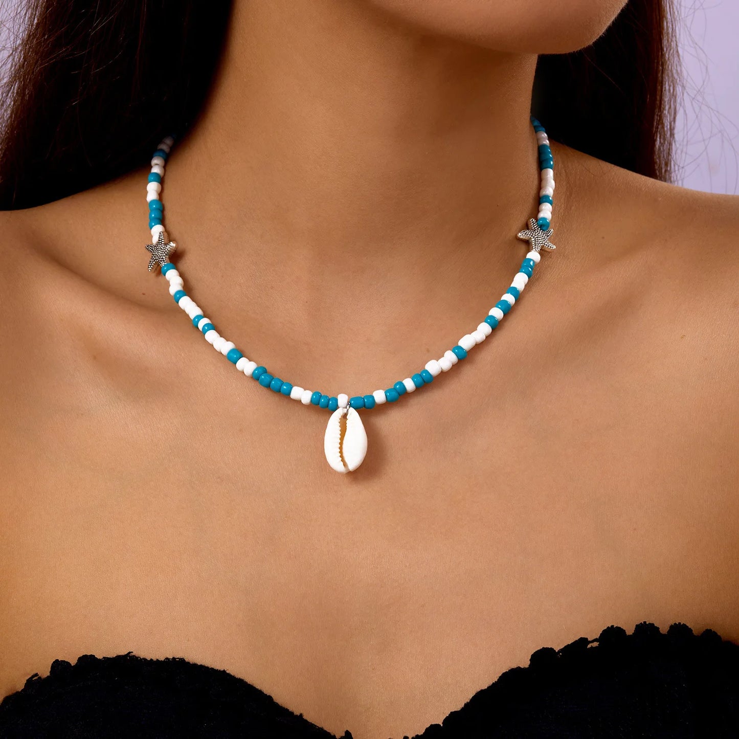 Handmade Seashell Beaded Choker – Starfish Pendant Ocean Inspired Necklace