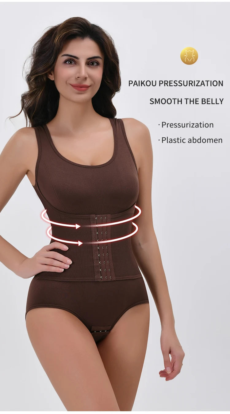 Double-Breasted Tummy Control Bodysuit – Postpartum Slimming Waist Trainer Corset