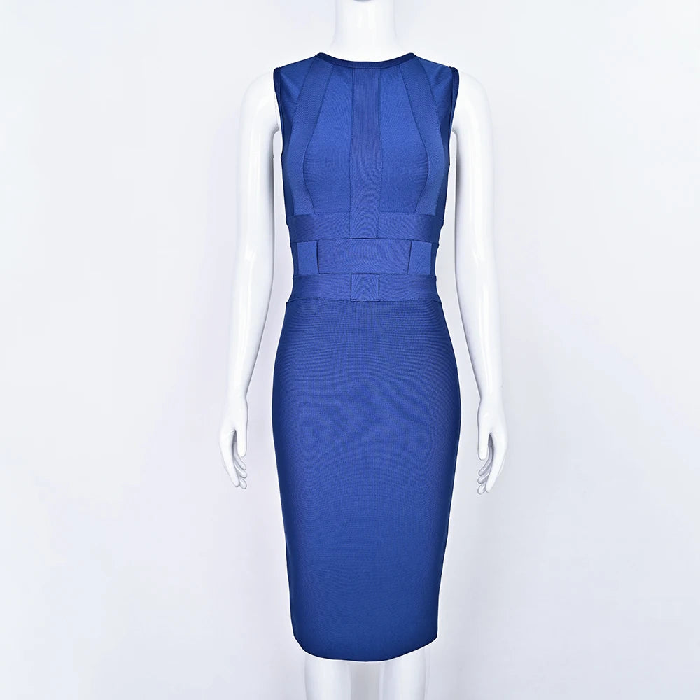 BEAUKEY 2025 New Trendy Vintage Woven Evening Bandage Dress Navy Blue Party Bodyon Dress Women Luxury Celebrity Elegant Dresses