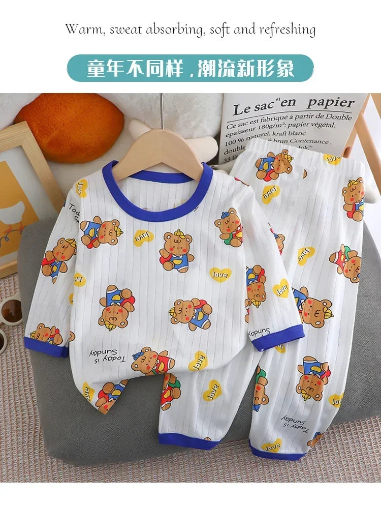 Baby Pajamas Summer Children's Long-sleeved Trousers Home Clothes Suits Cotton Underwear Thin Pajamas Air-conditioning Clothes