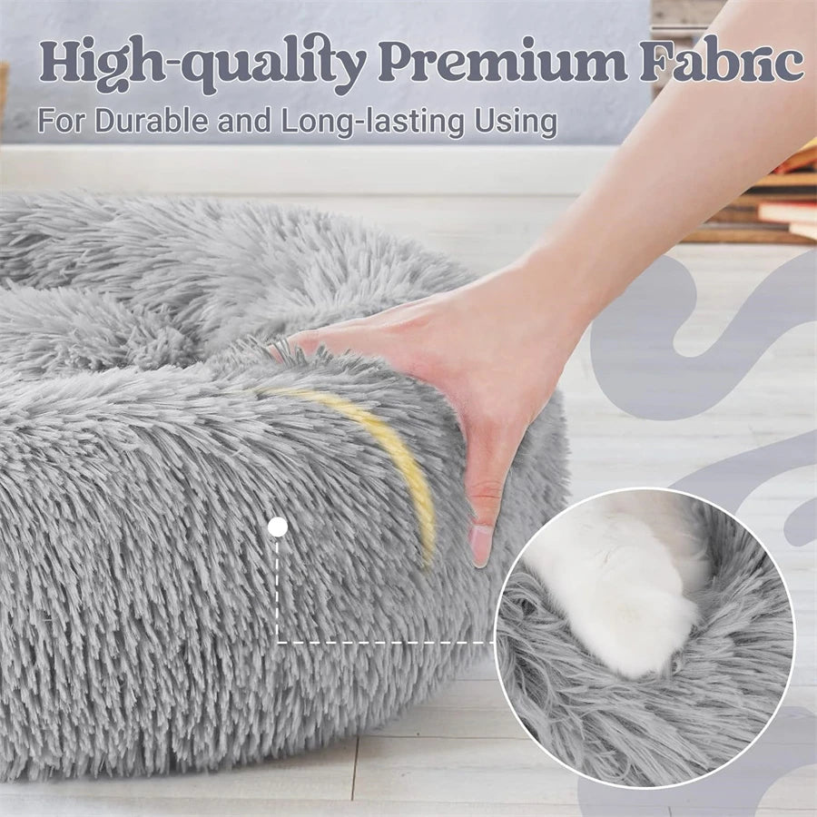 Soft Long Plush Cat House Beds dog Calm Warm Faux Fur Bed Donut Round Comfortable Sleeping Bed Washable for Small Medium Dog Cat
