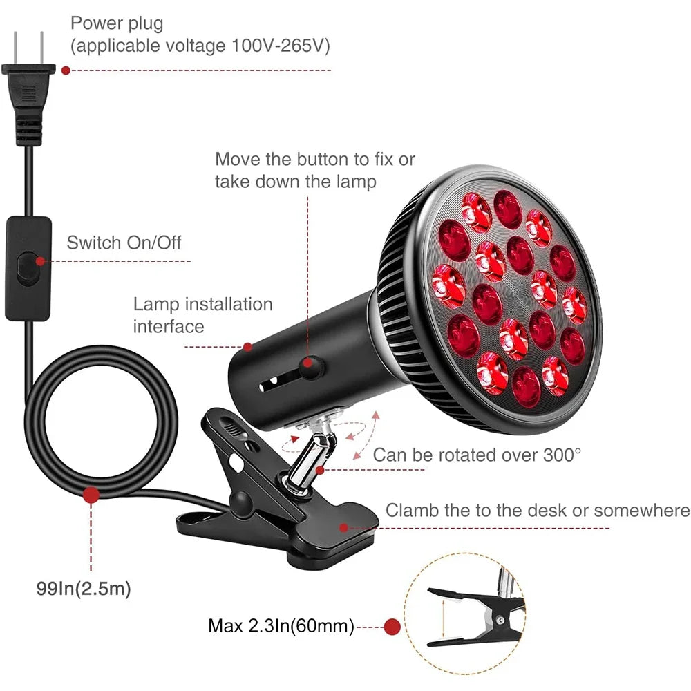 54W Red & Infrared Light Therapy Lamp – 660nm & 850nm Full Body Pain Relief Panel