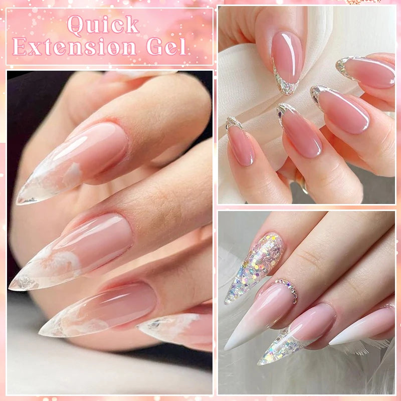 MEET ACROSS 7ml Quick Extension Gel Nail Polish Glitter Pink Gold Purple Milky White UV Gel Finger Prolong Varnish For Nails