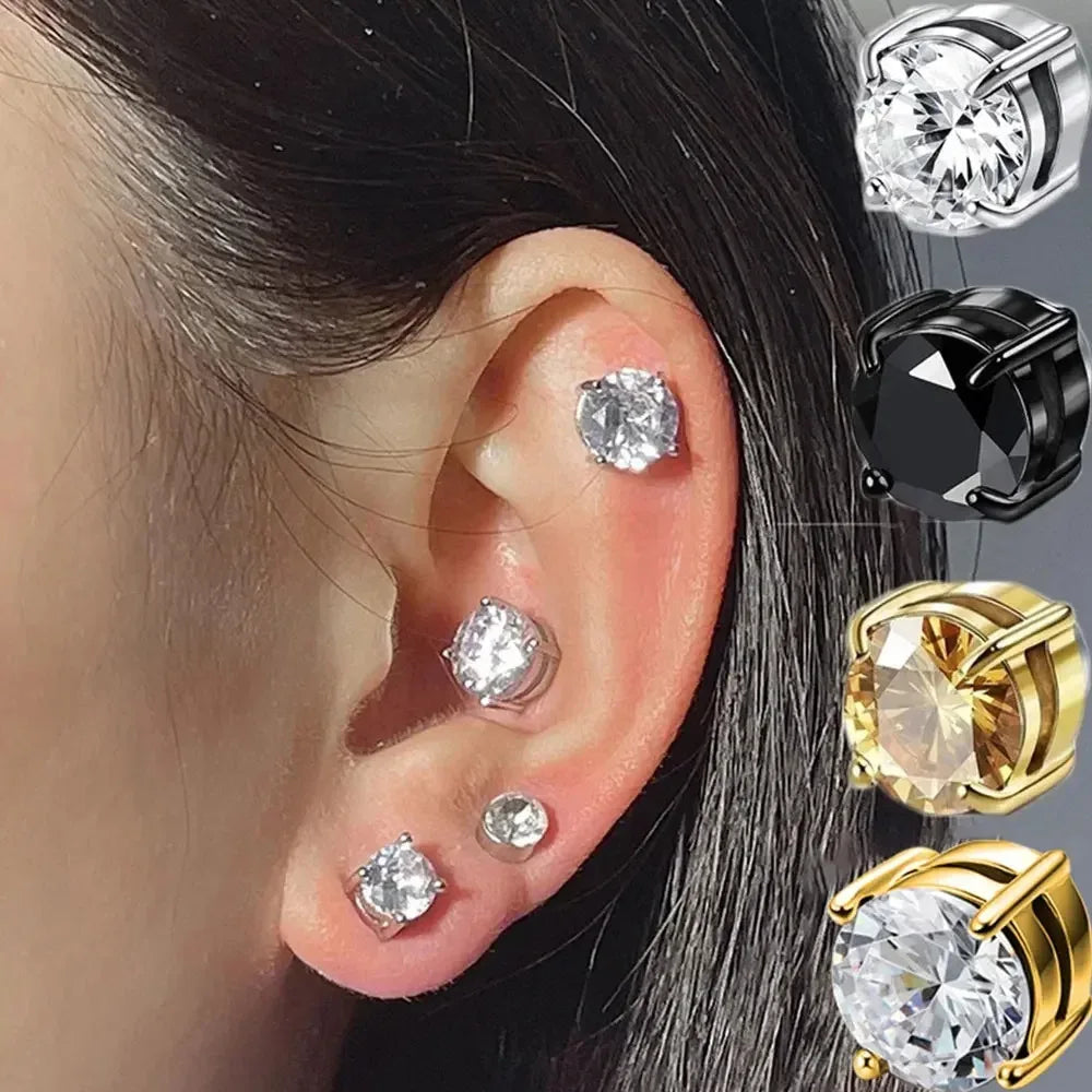 Punk round Zircon Magnetic Ear Studs Crystal CZ Non Piercing Jewelry for Men And Women Strong Magnet Clip Earrings