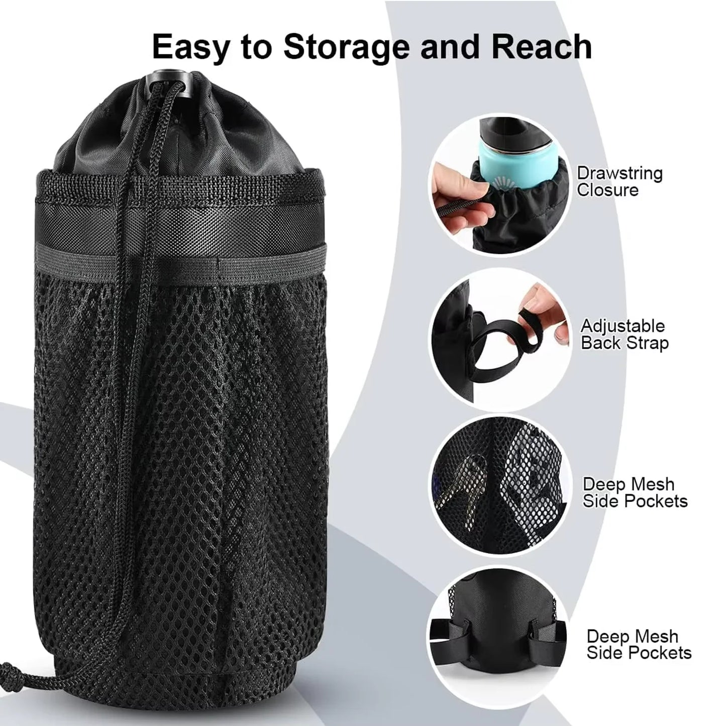 Universal bicycle insulated water bottle holder bag with mesh pocket suitable for walking off-road mountain biking