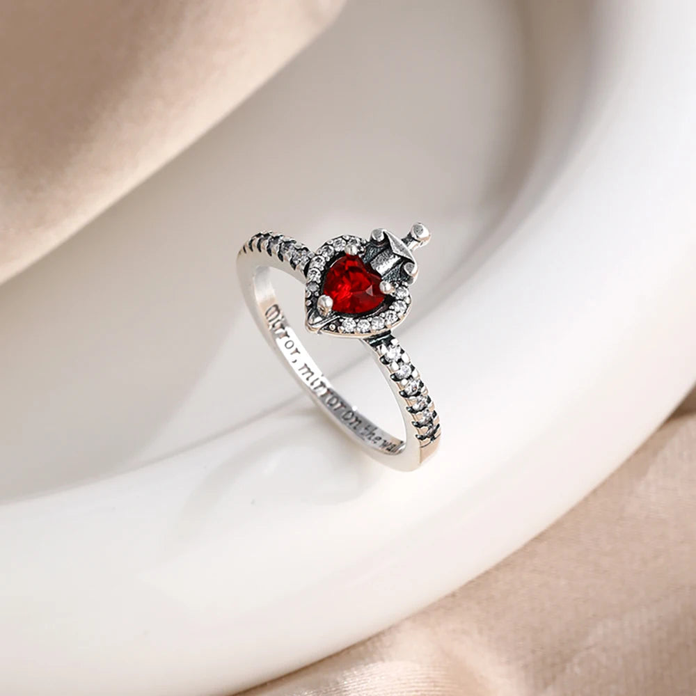 New 925 Sterling Silver Charm Red Heart-shaped Rings Women Rings Fine Jewelry Fashion Mother Gifts