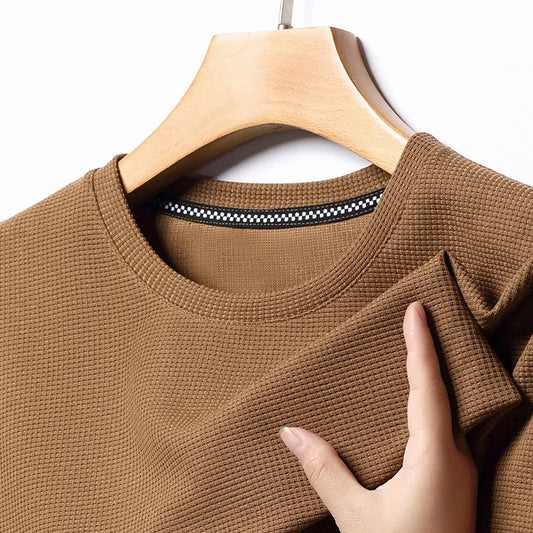 Men's Waffle Round Neck Short Sleeve T-Shirt – Casual Summer Top