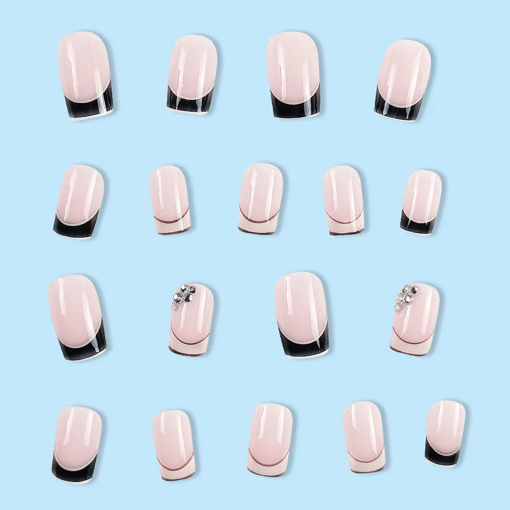 24pcs/set short square fake nails for women cute bride heart white french tips faux ongles y2k press on false nail supplies