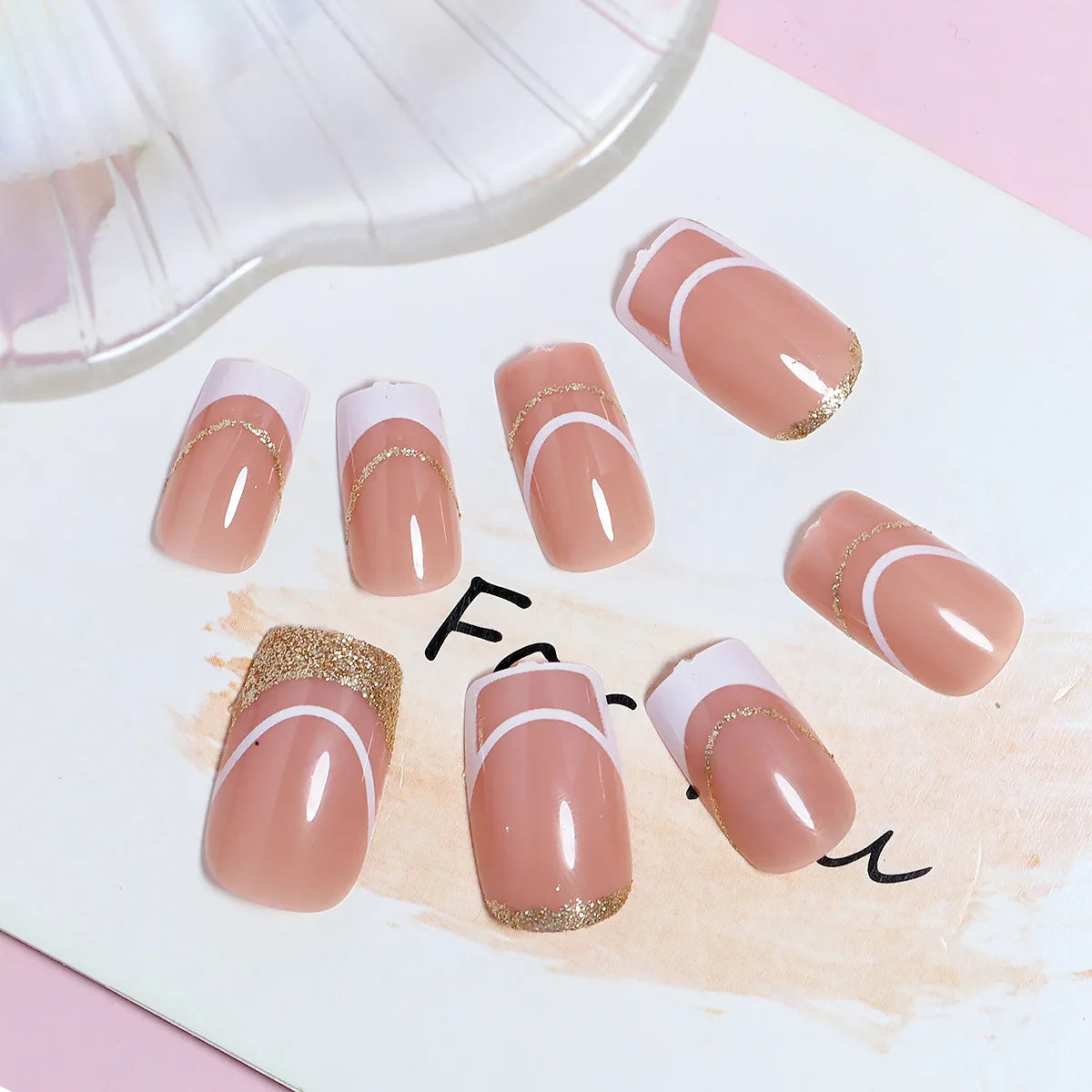 24pcs/set short square fake nails for women cute bride heart white french tips faux ongles y2k press on false nail supplies