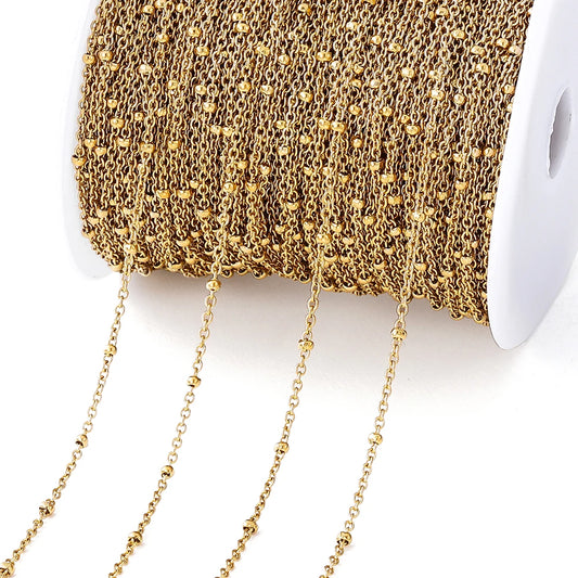 2-Metre No-Fade Stainless Steel Chain with Cross & Beads – DIY Necklace Bracelet Anklet Jewellery