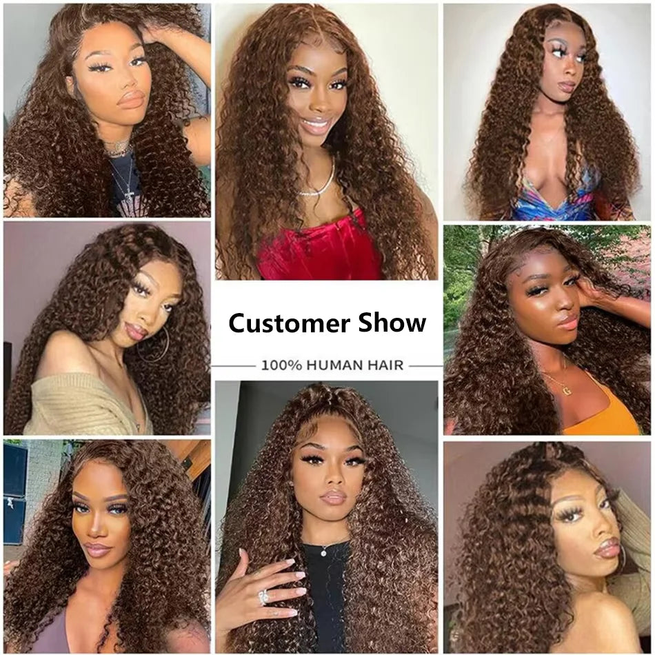 Chocolate Brown Deep Wave 13x6 Lace Front Wig Wig Human Hair Water Wave 250% Density Curly Wig Human Hair Brown Wigs Pre Plucked