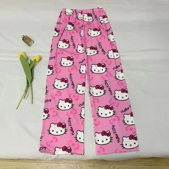 Cartoon Hello Kitty pajama pants for men and women spring and summer thin loose couple casual home pants walking pants