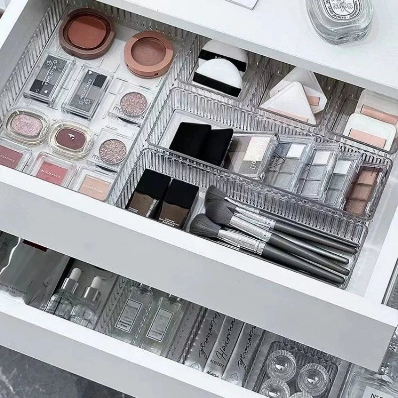 Stackable Acrylic Drawer Organiser Trays – Clear Makeup & Bathroom Vanity Storage Bins