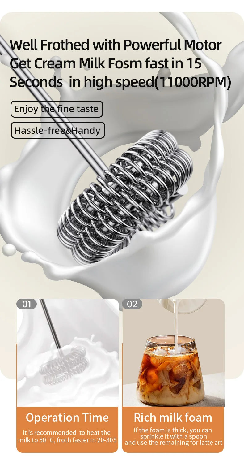 Wireless USB-C Electric Milk Frother – Handheld Stainless Steel Coffee Whisk