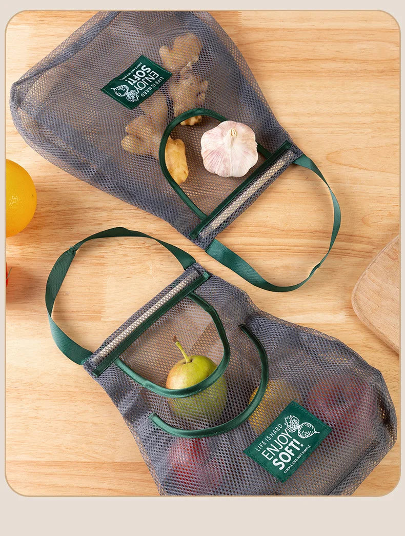 Reusable Kitchen Hanging Mesh Storage Bag – Fruit, Vegetable & Garlic Net Bag