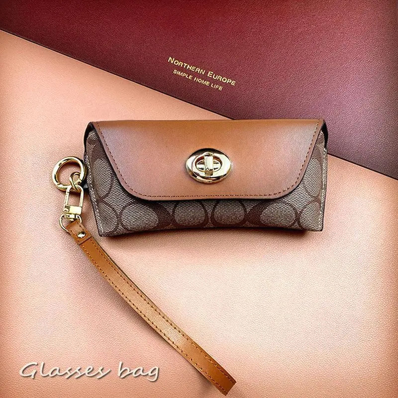 Fashion Retro Sunglasses Case Portable Trend Drop-proof Eyeglasses Case Storage and Protection Gold Pendant Myopia Glasses Bag