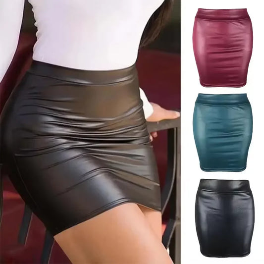 Women's High-Waist PU Leather Mini Skirt – Vintage Bodycon Pencil Skirt for Office & Club