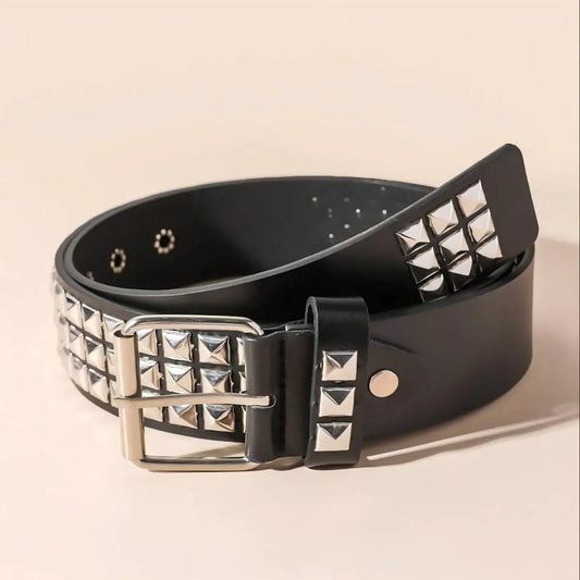 Vintage Rivet Vierkante Kralenriem – Unisex Punk Piramide Metalen Riem
