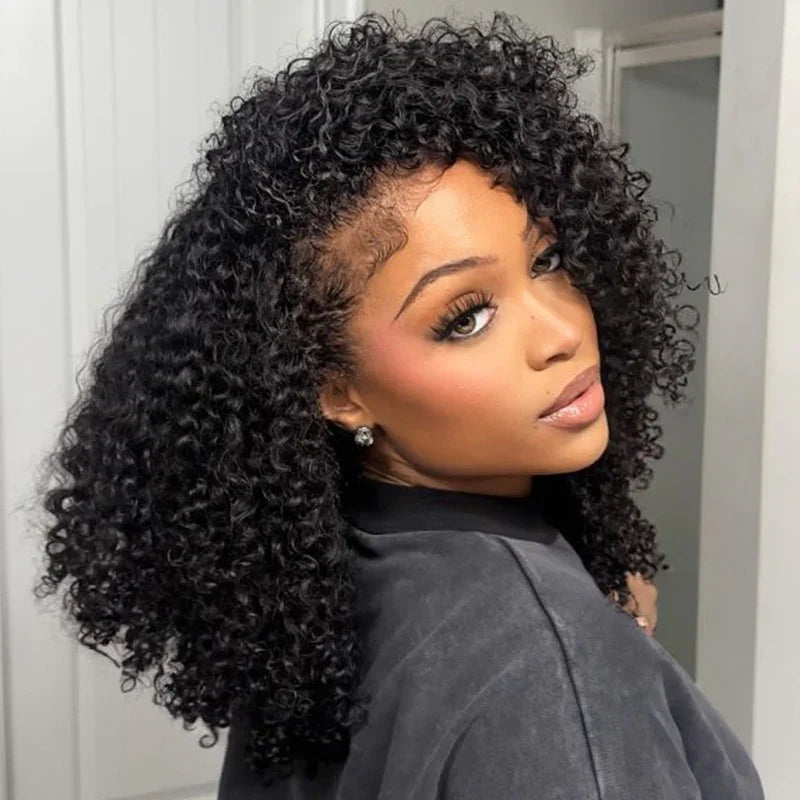 300 Density Burmese Curly Human Hair Wigs For Women 4C Afro Kinky Culry 3 IN 1 Half Wigs Human Hair Wigs 100% Human Hair On Sale