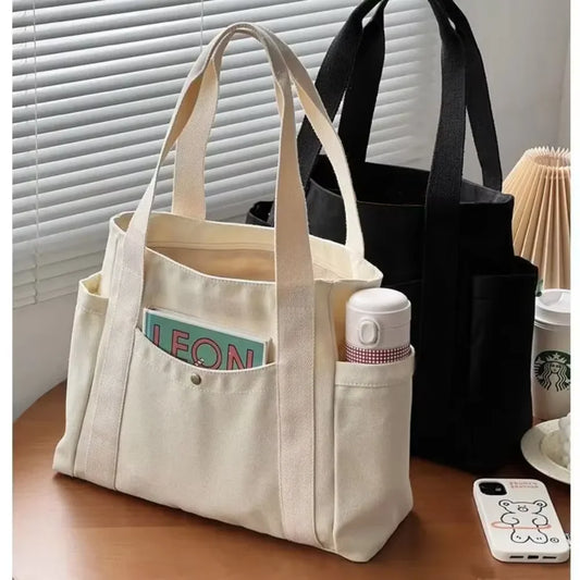 Large Capacity Canvas Tote Bag – Student College Style Shoulder Book Bag