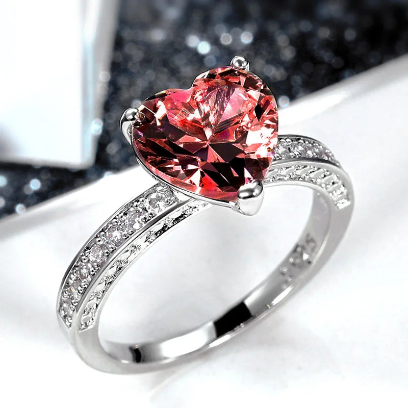 Huitan Luxury AAA Pink CZ Heart Engagement Ring – Proposal Gift for Women