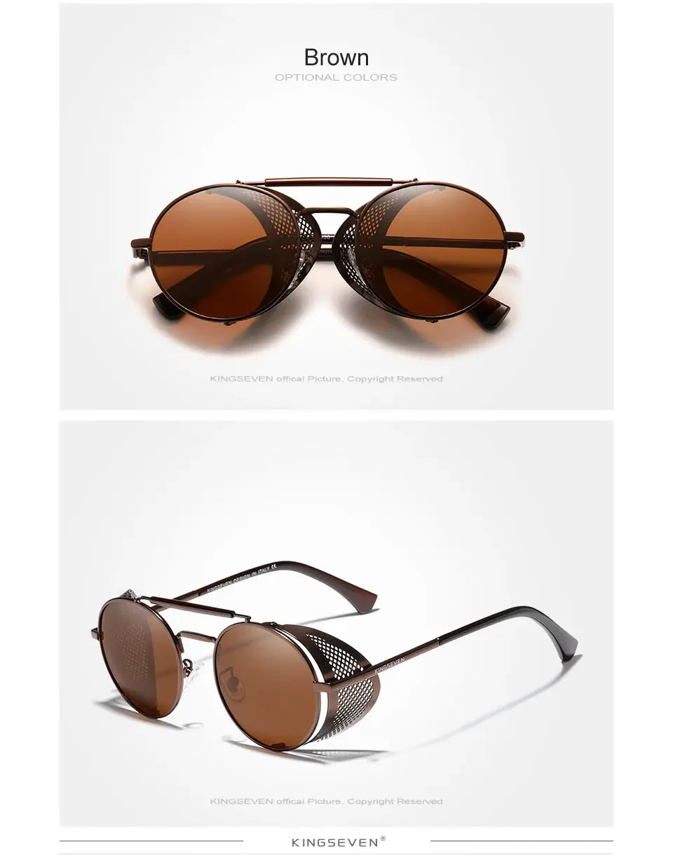 KINGSEVEN Retro Gothic Steampunk Sunglasses Polarized UV400 Men Women Fashion Vintage Eyewear Round Frame Fishing Male Glasses