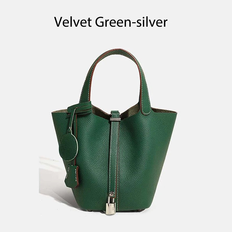 MENDY Genuine Leather Bucket Bag – Premium Large Tote Handbag for Women