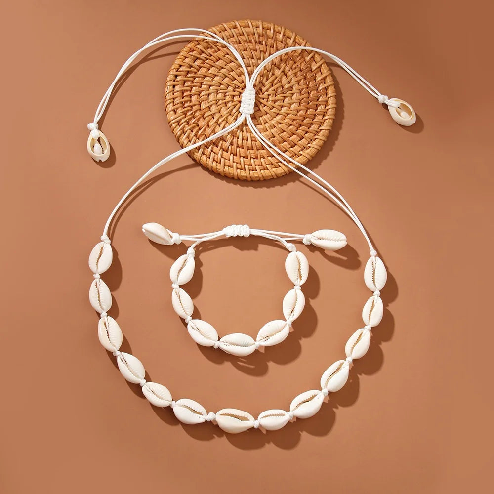 Bohemian Shell & Rope Chain Necklace Set – Hawaiian Ocean Collar Jewellery