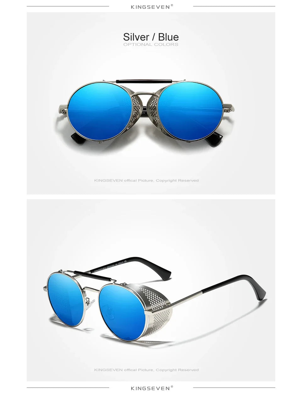 KINGSEVEN Retro Gothic Steampunk Sunglasses Polarized UV400 Men Women Fashion Vintage Eyewear Round Frame Fishing Male Glasses