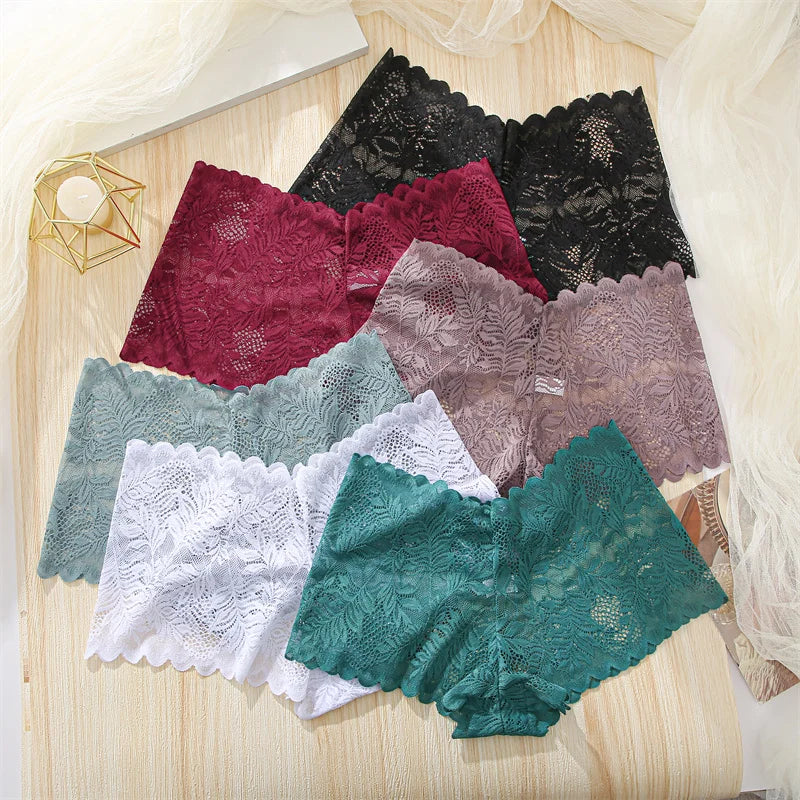 3-Pack Women's Lace Floral Boyshort Panties – Low-Rise Breathable Underwear
