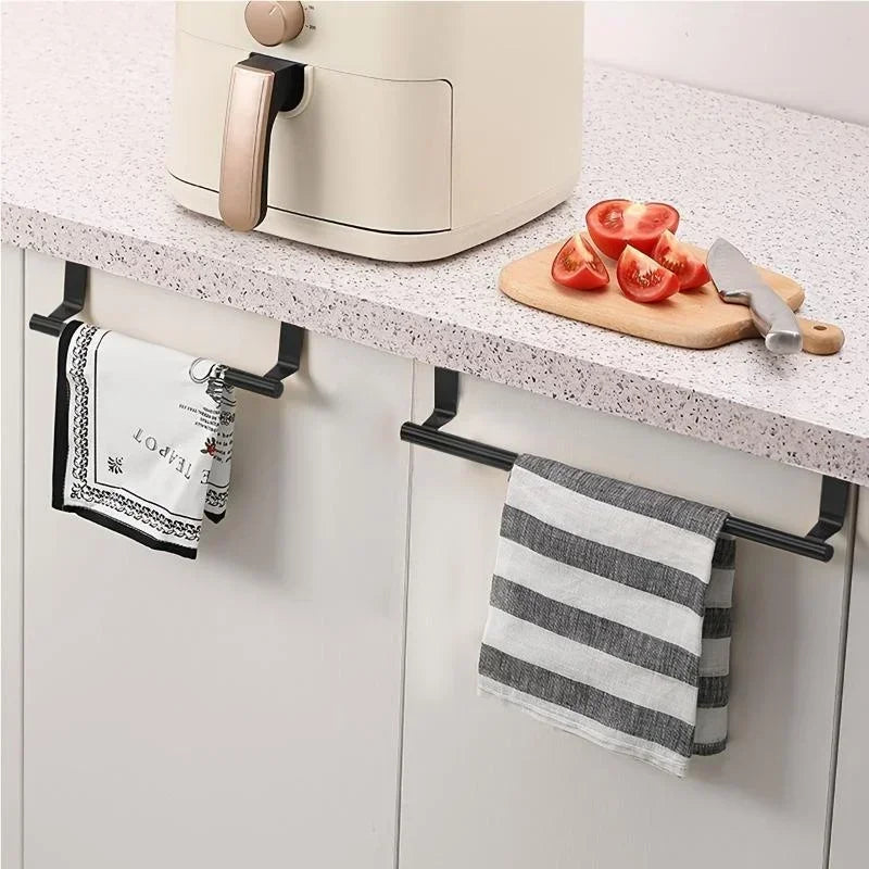 No-Punch Over-Cabinet Towel Rack – Steel Wire Bathroom Door Hanger