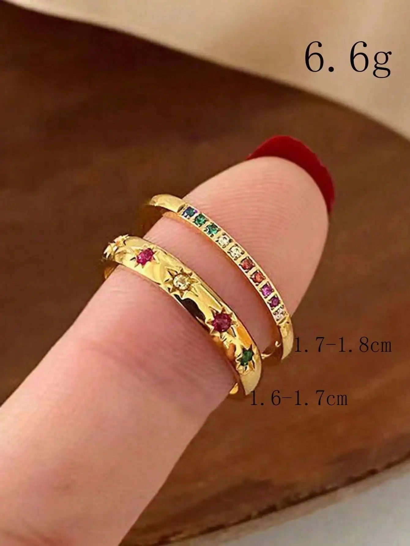 2pcs/Set Colorful Cubic Zirconia Gold-Tone Waterproof Star Rings Set, Jewelry Gift  double rings for friend  jewelry Y2k fashion