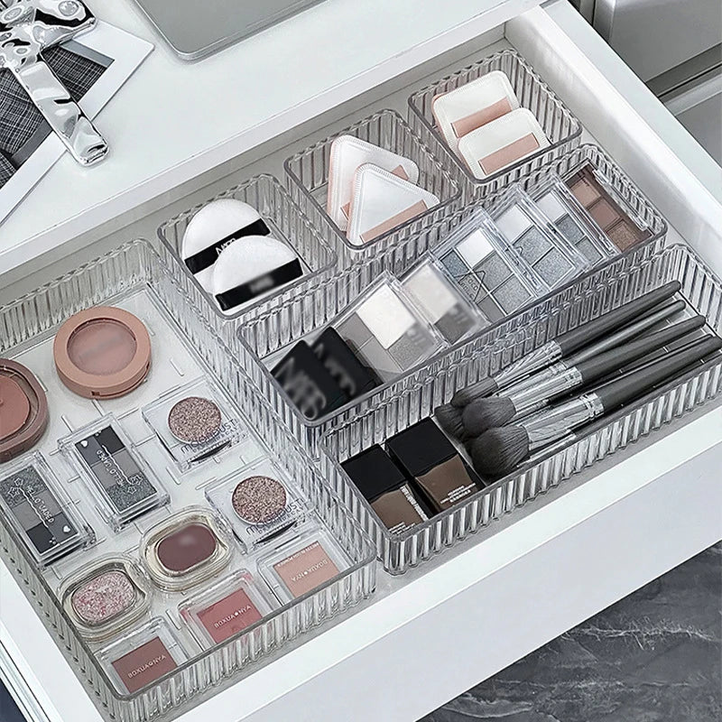 Stackable Acrylic Drawer Organiser Trays – Clear Makeup & Bathroom Vanity Storage Bins