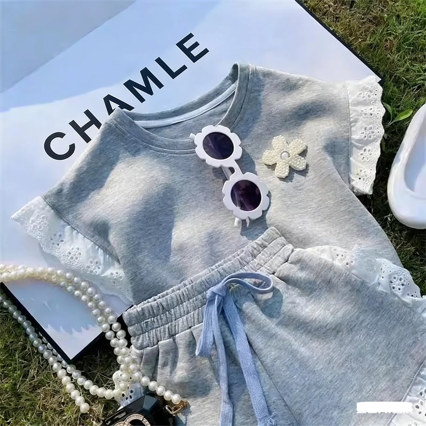 Korean-Style Children's Clothing Girls' Summer Set, Cool Short-Sleeve Shorts, Baby Casual Sports Versatile Trendy Children's Two-Piece Set