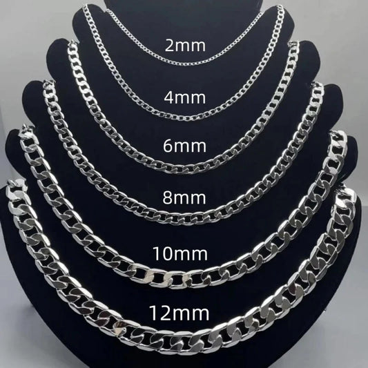 Men's 925 Sterling Silver Face Chain Necklace – 2–12MM Lobster Clasp Engagement Gift Jewellery