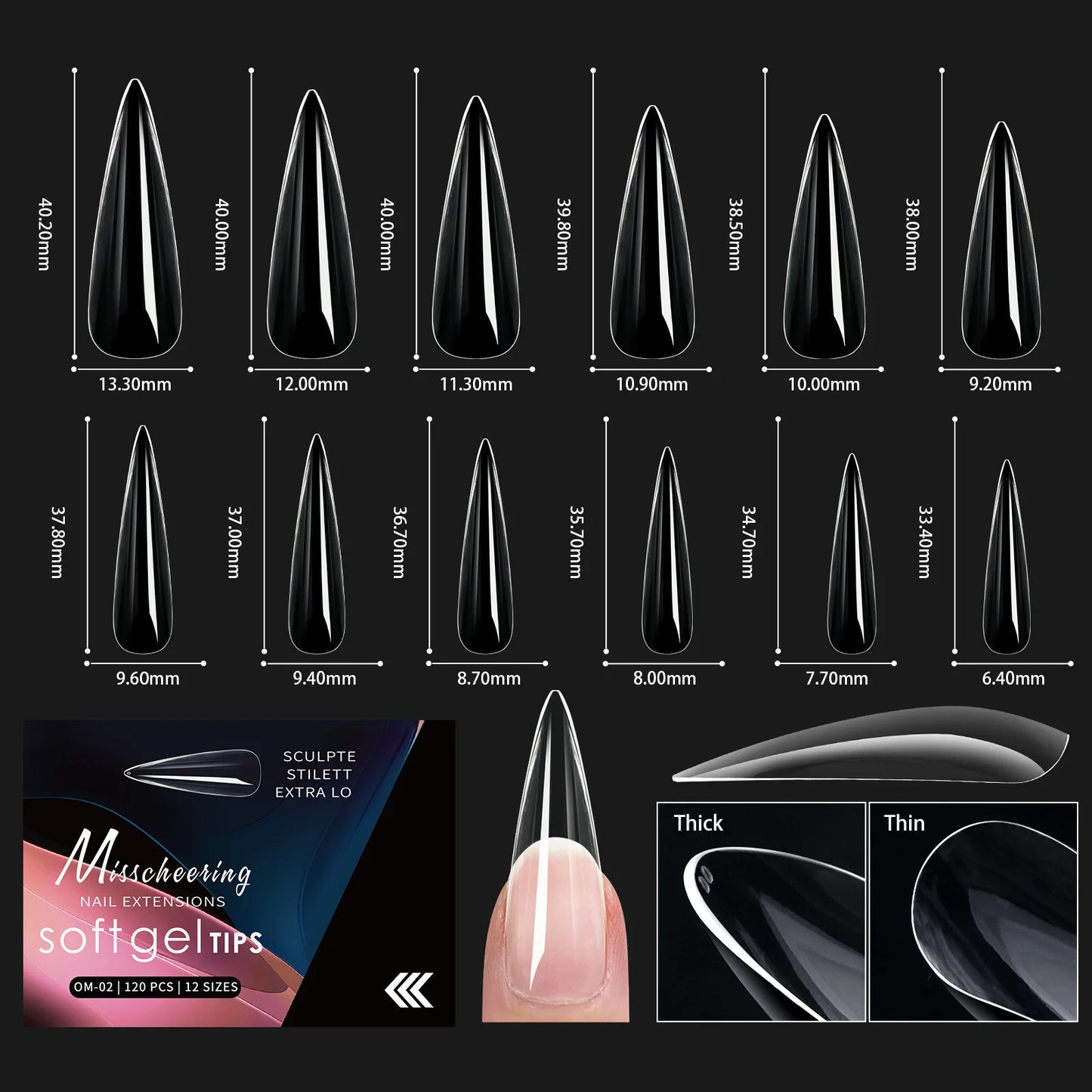 120/140pcs Almond Stiletto False Nail Tips Clear Soft Fake Nails Extension For Home DIY Nail Salon Manicure Press On Nails