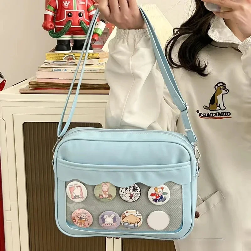 Japanese Harajuku Women's Ita Bag PU Transparent Pocket Itabag High School Girl Uniform JK Crossbody Shoulder Bag Handbag
