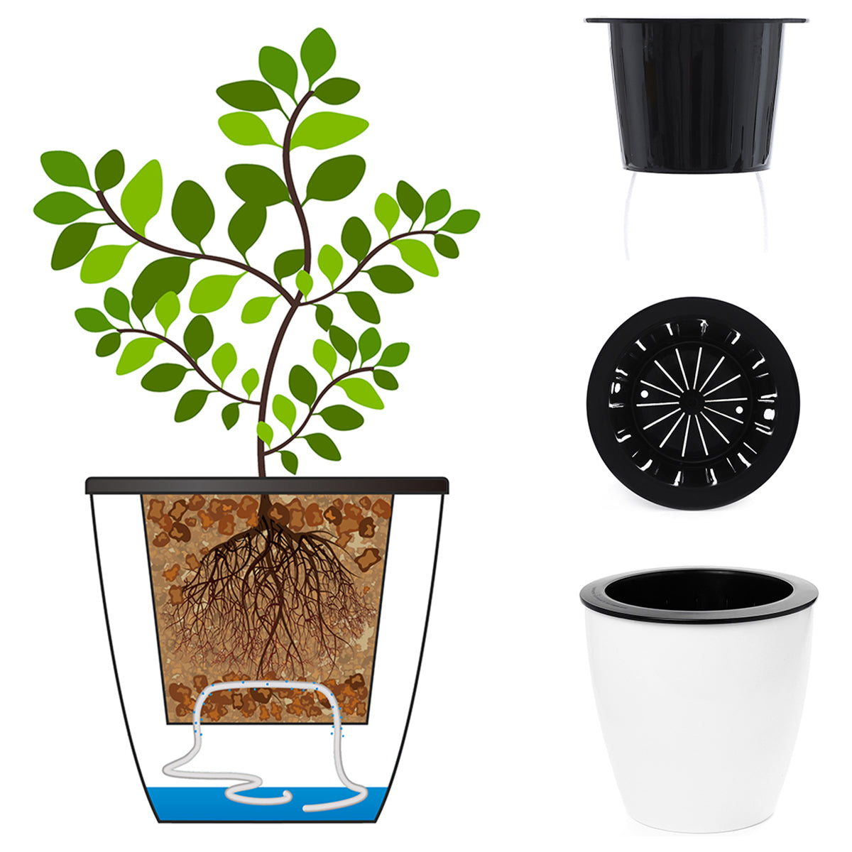 6-Piece Self-Watering Plant Pots with Cotton Wick – 4.7" Decorative Garden Planters