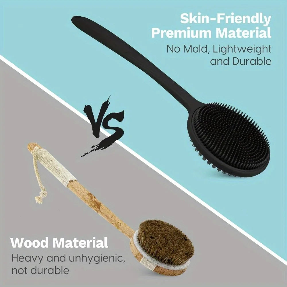 Long Handle Silicone Back Scrubber Brush – Deep Cleansing & Exfoliating Body Brush