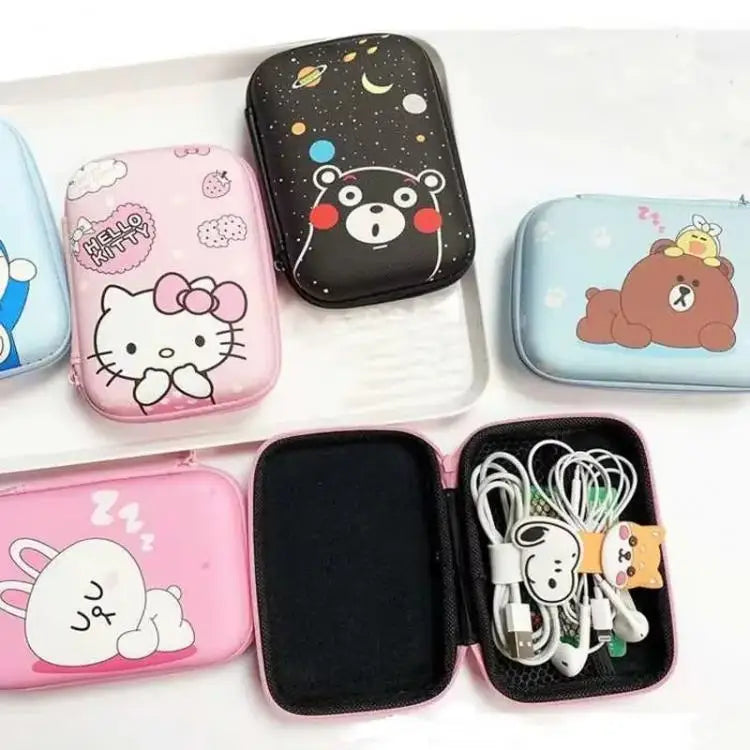 Hello Kitty Data Cable Charger Storage Box Earphone Cable Storage Bag Cartoon Cute Portable Mini Bag Camera Organizer Box