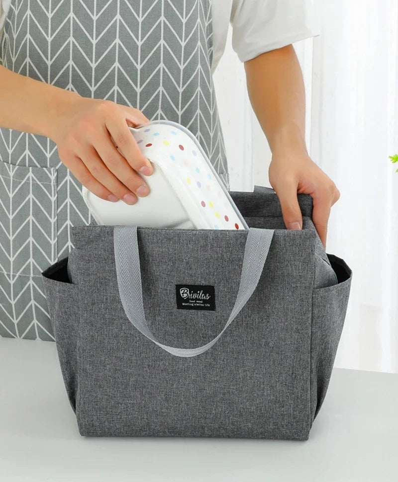 Insulated Lunch Bag Have Two Big Side Pockets Lunch Box Beverage Storage Tote Bags For Student Picnic Portable Insulated Bag New